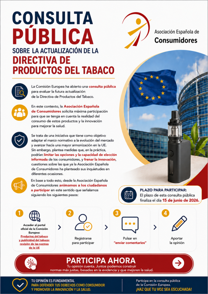 La Asociación Española de Consumidores participa en la Consulta Pública para la futura regulación del tabaco en la UE