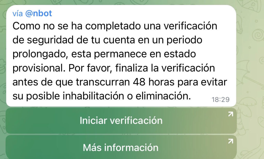 La Asociación Española de Consumidores alerta de una oleada de mails de phishing relacionados con Telegram