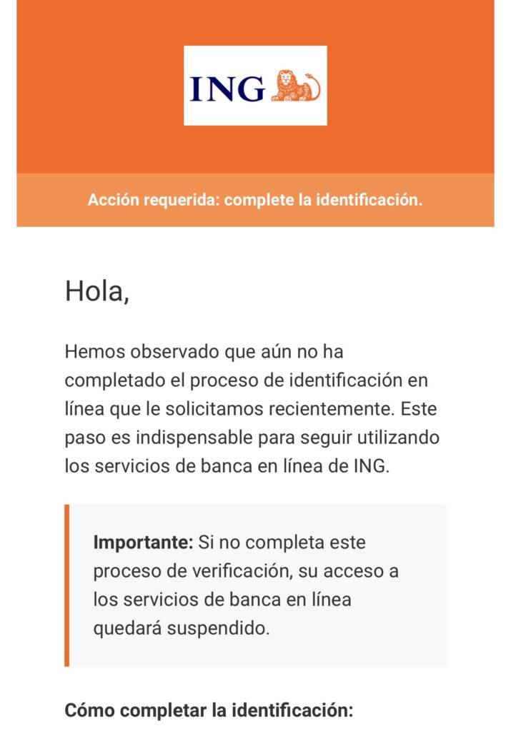 La Asociación Española de Consumidores alerta de un nuevo fraude relacionado con ING relacionado con confirmación de cuenta online